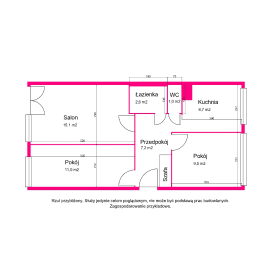 Plan rozkładu pomieszczeń w mieszkaniu przy ul. Widnej we Wrocławiu.